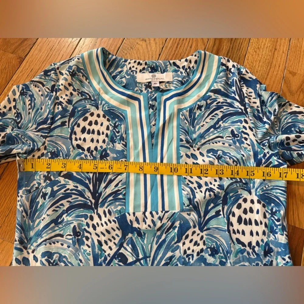 Jean-Pierre Klifa Paris 3/4 Sleeve Sheath Dress Pineapple Blue Green Women Sz XS - Picture 13 of 14